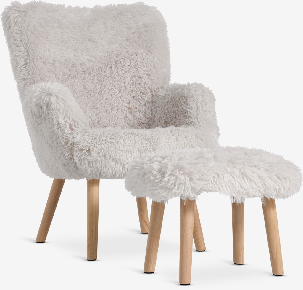 Sessel HVILSTED m/Hocker Teddystoff off-white
