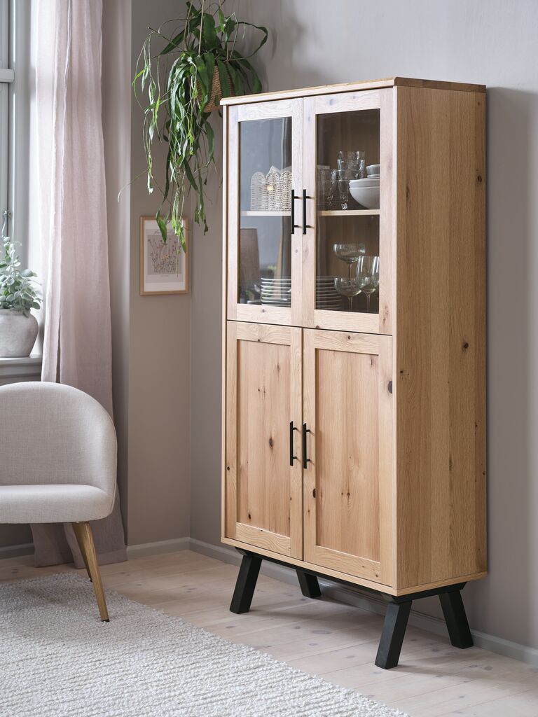 Vitrine SANDBY 2 Türen Eiche natur/schwarz