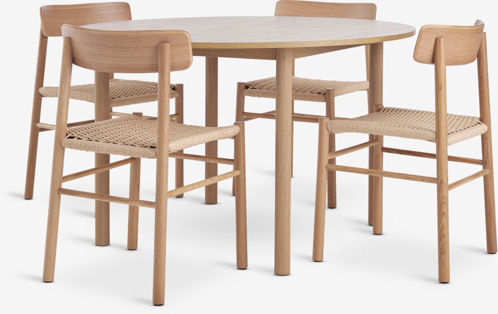 ALSTED Ø120 Tisch Eiche natur + 4 ISLEV Stühle ohne Armlehn