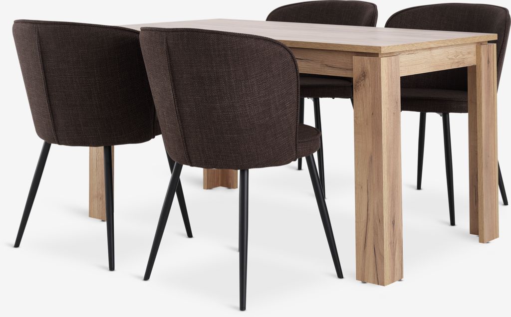 LINTRUP L140 Tisch Wildeiche n.+4 RISSKOV Stühle dunkelb