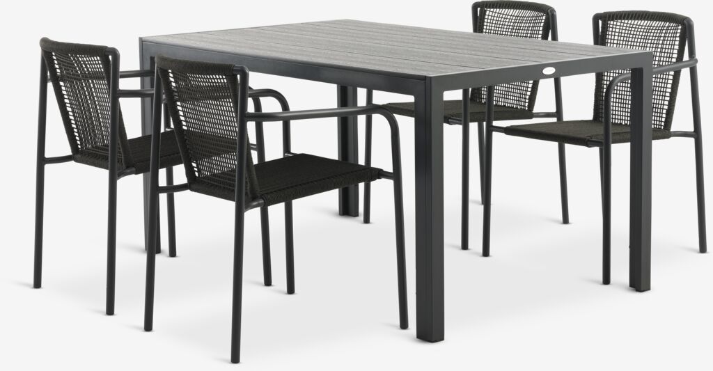 MADERUP L150 Tisch schwarz + 4 KRISTIANSTAD Stuhl grün