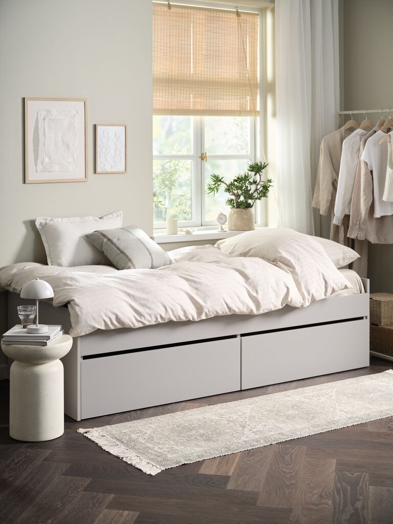Bett m/Stauraum LIMFJORDEN 90/180x200 beige
