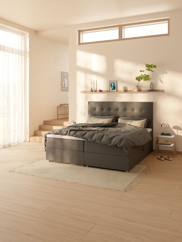 Boxspringbett 180x200 SKAUMA + FLYA Grau-40 sehr fest