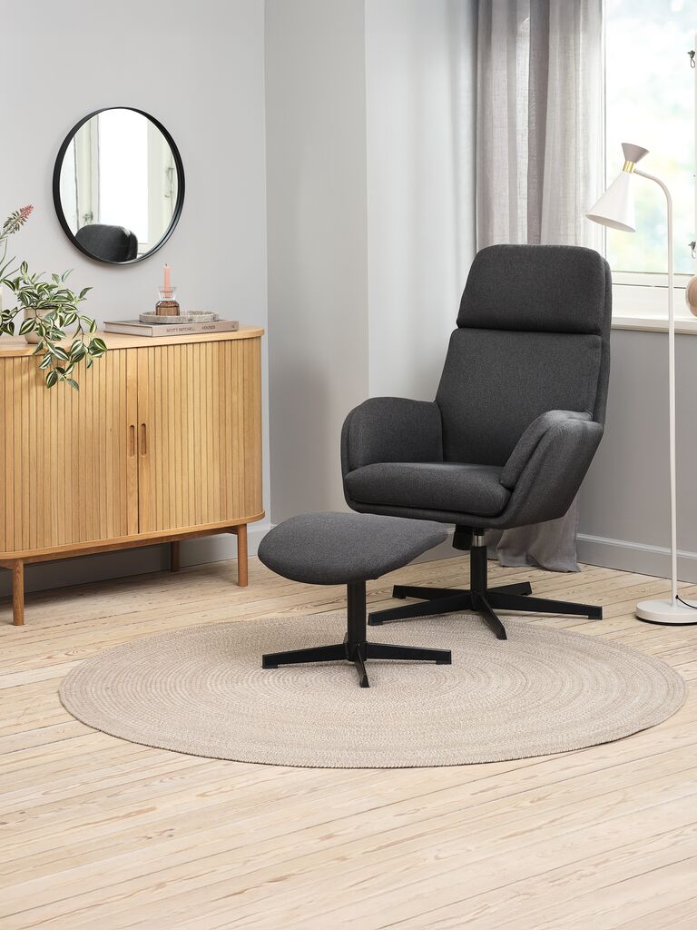 Relaxsessel mit Fußhocker TANKEDAL dunkelgrau Stoff